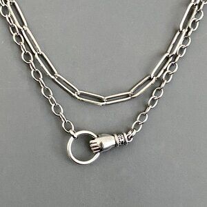 NEW, 2 pcs/set , layered silver tone necklaces, HAND, edgy punk goth